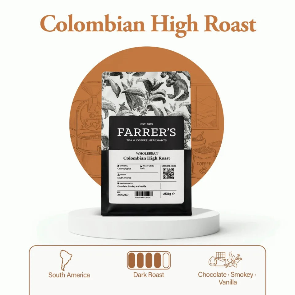 Colombian High Roast — original Farrers website product photograph and tasting notes