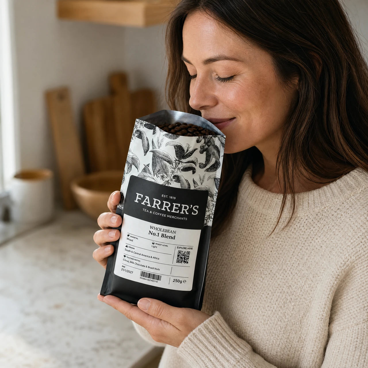 Enjoying the aroma of freshly opened No.1 Blend