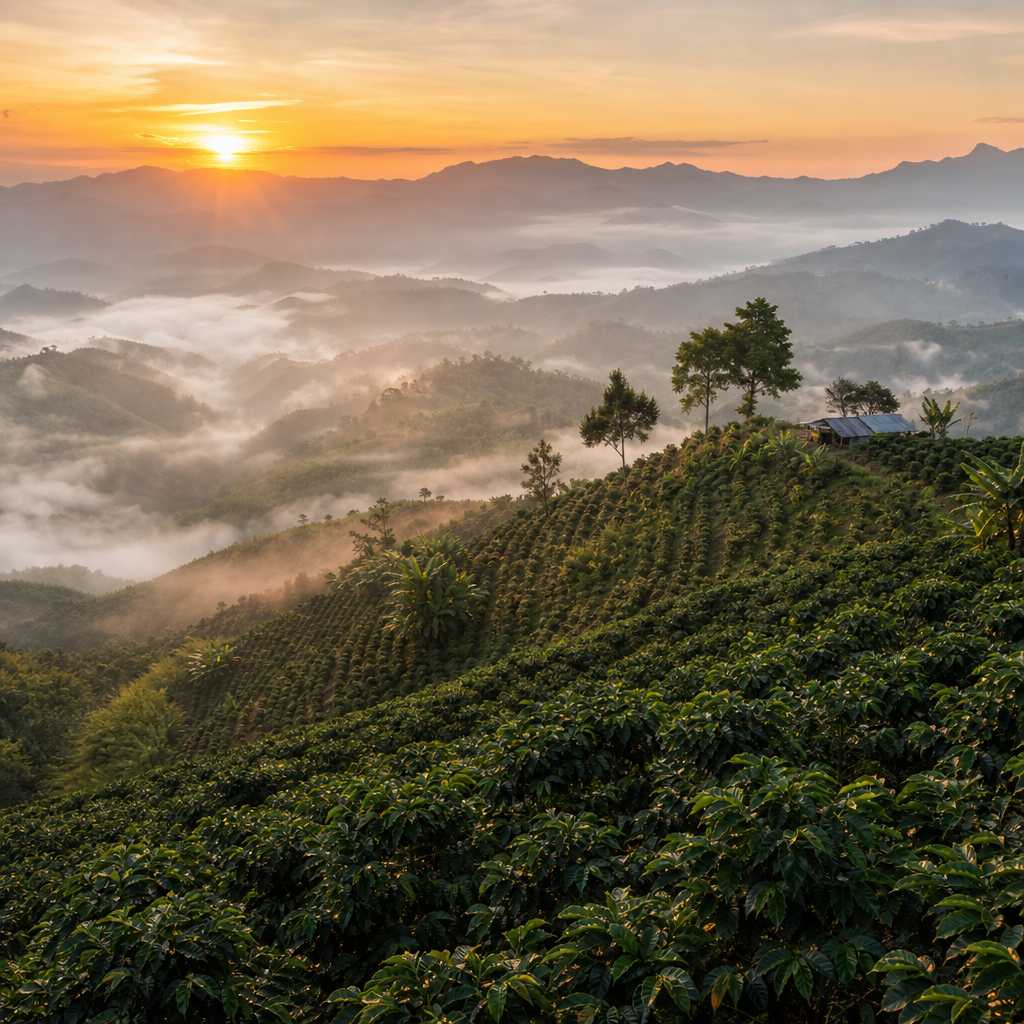 Coffee plantation at sunrise